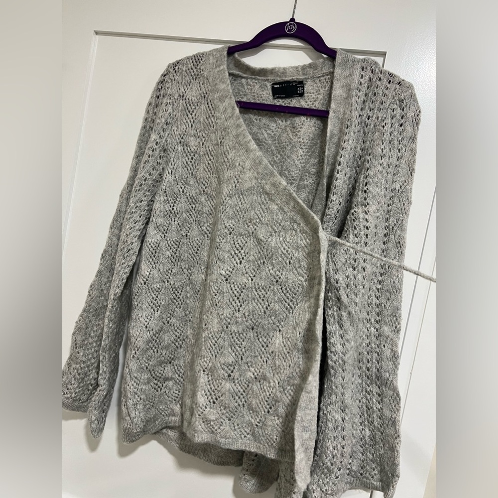 ASOS DESIGN Maternity wrap jumper in mixed pointelle stitch in grey marl